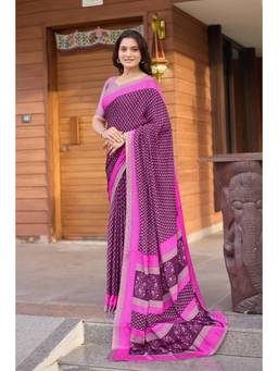 Nyri - Womens Pink Daily Wear Printed Crepe Saree