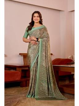Nyri - Womens Green Daily Wear Printed Crepe Saree
