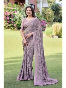 Nyri - Womens Brown Daily Wear Printed Crepe Saree