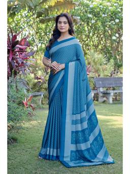 Nyri - Womens Green Daily Wear Printed Crepe Saree