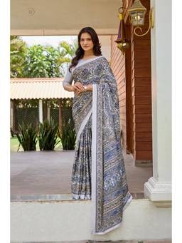 Nyri - Womens Grey Daily Wear Printed Crepe Saree