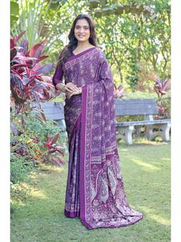 Nyri - Womens Lavender Daily Wear Printed Crepe Saree