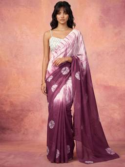 Nyri - Printed Mauve Chanderi Cotton Pre Draped Saree