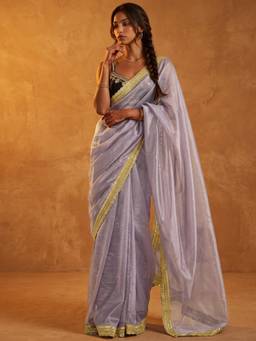 Nyri - Sequins & Embroidery Border Grey Shimmer Net Saree