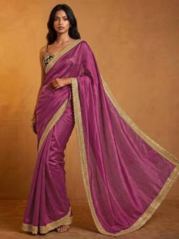 Nyri - Sequins & Embroidery Border Rani Pink Shimmer Net Saree