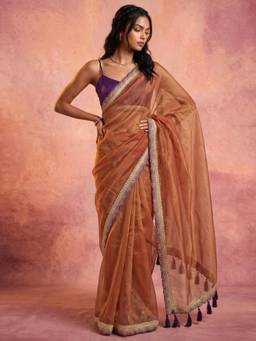 Nyri - Lace Brown Shimmer Net Saree