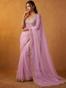 Nyri - Pearl Work Lavender Shimmer Net Saree