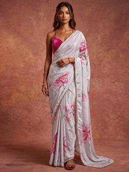 Nyri - Printed Pink Chinnon Chiffon Saree