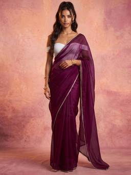Nyri - Lace Wine Shimmer Chiffon Saree