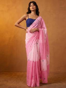 Nyri - Printed Pink Chanderi Cotton Pre Draped Saree