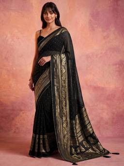 Nyri - Woven Foil Printed Black Georgette Saree