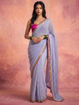 Nyri - Self Woven Lavender Shimmer Chiffon Saree