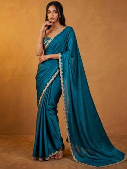 Nyri - Embroidery Rama Blue Silk Saree