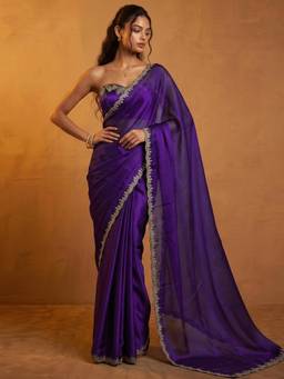 Nyri - Embroidery Dark Purple Silk Saree