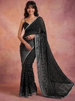 Nyri - Foil Printed Black Georgette Saree