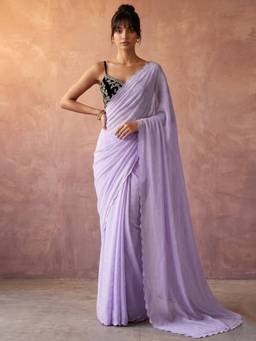 Nyri - Foil Print Lavender Chiffon Saree