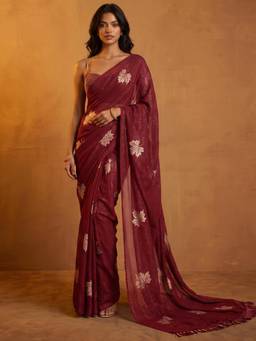 Nyri - Foil Print Maroon Georgette Saree
