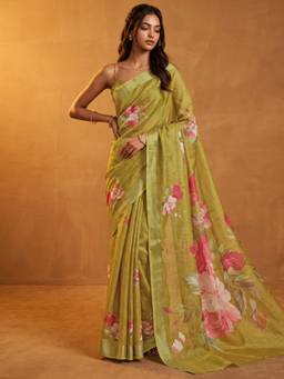 Nyri - Printed Green Cotton Saree