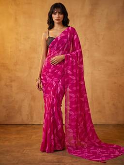 Nyri - Printed Pink Chiffon Saree