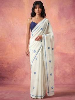Nyri - Printed Off White Cotton Chanderi Pre Draped Saree
