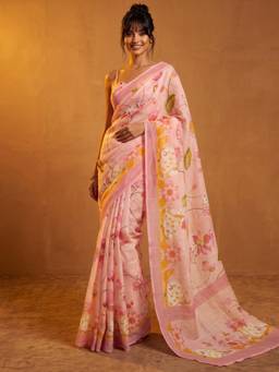 Nyri - Printed Light Pink Cotton Linen Saree