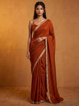 Nyri - Lace Brown Crush Silk Saree