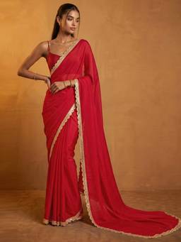Nyri - Lace Red Crush Silk Saree