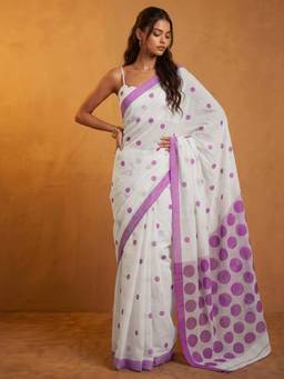 Nyri - Printed White Linen Saree