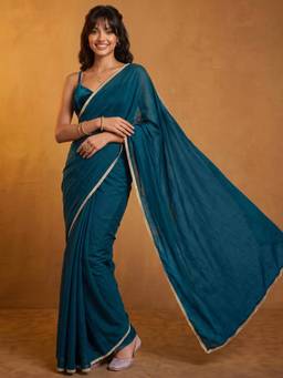 Nyri - Lace Teal Crush Silk Saree