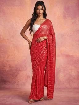 Nyri - Sequins Work Red Georgette Saree