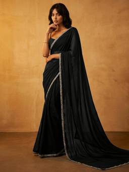 Nyri - Sequins Embroidery Lace Black Silk Saree