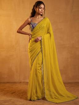 Nyri - Gota Work Yellow Shimmer Chiffon Saree