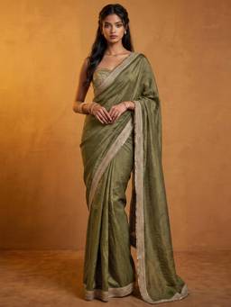Nyri - Lace Olive Green Silk Saree