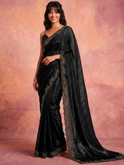 Nyri - Stone Work Black Shimmer Tissue Saree