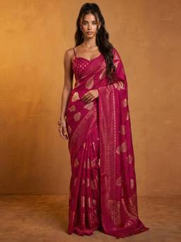 Nyri - Dark Rani Pink Chiffon Saree