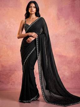 Nyri - Stone Work Black Georgette Saree