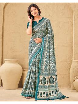 Nyri - Printed Teal Silk Saree