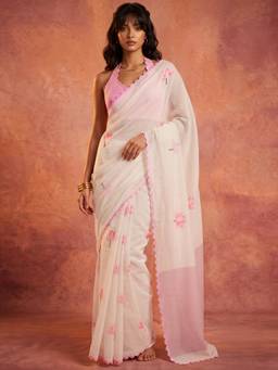 Nyri - Printed White Linen Saree