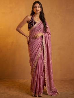 Nyri - Embroidery Mauve Shimmer Georgette Saree