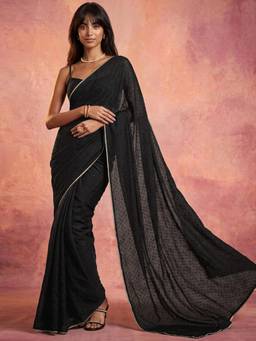 Nyri - Lace Black Satin Chiffon Saree
