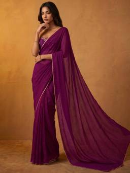 Nyri - Lace Purple Satin Chiffon Saree