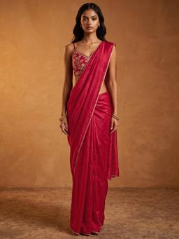 Nyri - Lace Red Satin Chiffon Saree