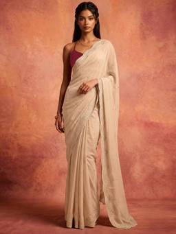 Nyri - Embroidery Beige Shimmer Georgette Saree