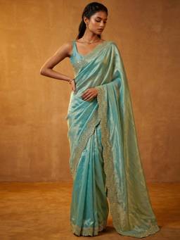 Nyri - Sequins Embroidery Turquoise Tissue Silk Saree