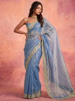Nyri - Sequins Embroidery Grey Tissue Silk Saree