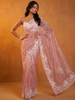 Nyri - Embroidery Dusty Peach Net Saree