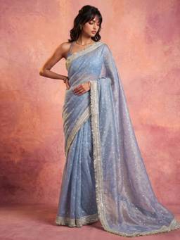 Nyri - Weaving Light Blue Shimmer Georgette Saree