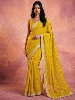 Nyri - Weaving Yellow Shimmer Georgette Saree