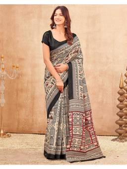 Nyri - Printed Black Khadi Saree