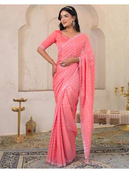 Nyri - Weaving Rose Pink Georgette Saree
